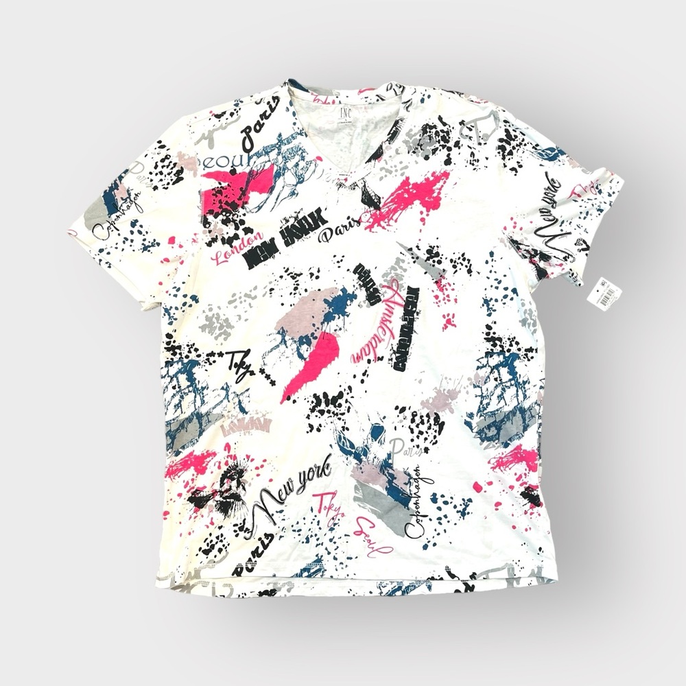 I.N.C. International Concepts Travel Cities & Splatter Graphic V-Neck T-Shirt